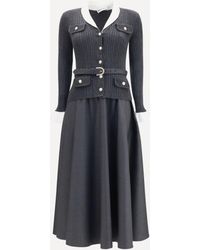 Self-Portrait - Knit And Twill Midi Dress - Lyst