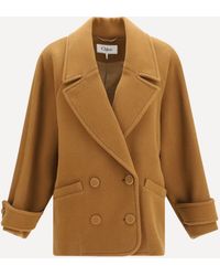 Chloé - Double-Breasted Herringbone Wool Short Coat - Lyst