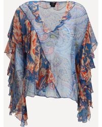 Etro - Long-Sleeve Silk Shirt With Ruffles And Floral Motif - Lyst