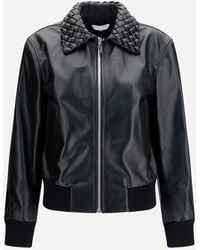 Bottega Veneta - Glossy Leather Padded Jacket - Lyst