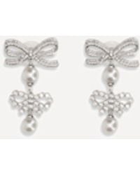 Self-Portrait - Double Bow Pearl Earrings - Lyst