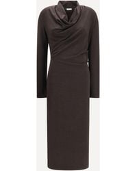 Brunello Cucinelli - Techno Wool Jersey Draped Dress With Monili - Lyst