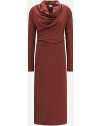 Brunello Cucinelli - Techno Wool Jersey Draped Dress With Monili - Lyst