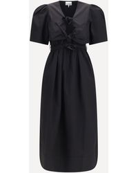 Ganni - Midi Dress With Bows And Puff Shoulders - Lyst