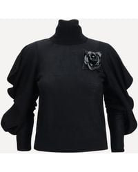 Blumarine - High-Neck Sweater With Flower Brooch - Lyst