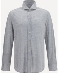 Brunello Cucinelli - Silk And Cotton Jersey Shirt With Spread Collar - Lyst