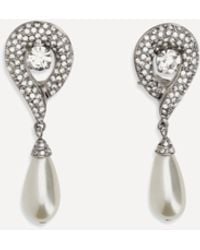 Alessandra Rich - Crystal Earrings With Pearl Pendants - Lyst