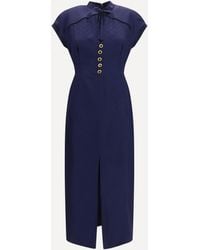 Alessandra Rich - Silk Midi Dress With Buttons And Contrast Piping - Lyst
