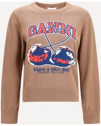 Ganni - Cherry-Print Cotton Sweater - Lyst