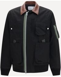 Sacai - Cotton Bomber Jacket With Leather Details - Lyst