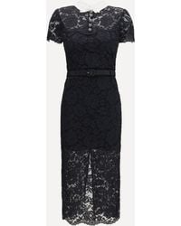 Self-Portrait - Lace Contrast Collar Midi Dress - Lyst