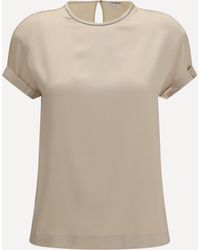 Brunello Cucinelli - Silk Blouse With Monili Chain - Lyst