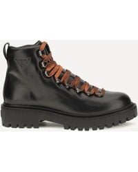 Prada - Leather Lace-Up Ankle Boots - Lyst