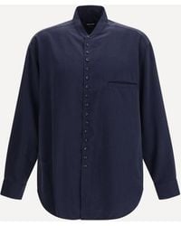 Giorgio Armani - Washed Silk Shirt With Band Collar - Lyst