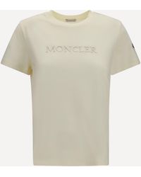 Moncler - Cotton T-Shirt With A Tone On Tone Embroidered Logo - Lyst