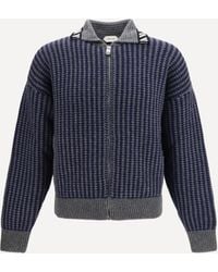 Versace - Intarsia Wool Knit Zip Cardigan - Lyst