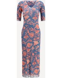 Etro - Stretch Tulle Midi Dress With Floral Motif - Lyst