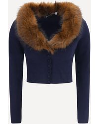 Self-Portrait - Knit And Faux Fur Cardigan - Lyst