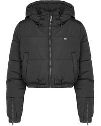 Tommy Hilfiger Womens Cropped Hooded Puffer Jacket - Black