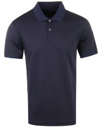 BOSS Phillipson Checkerboard Mercerised Cotton Navy / Red Short Sleeve Polo Shirt - Blue