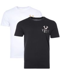 True Religion Denim 2 Pack Foil Leaves Logo Crew Neck T-shirts in Black ...