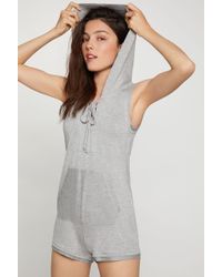 BCBGeneration Lace-up Hoodie Romper - Gray