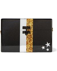Edie Parker Small Trunk Stars And Stripes Glittered Acrylic Box Clutch - Black
