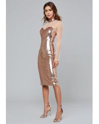 Bebe Rose Gold Sequin Midi Dress - Metallic