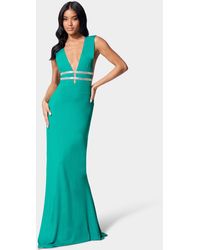 Bebe Illusion Cutout Sparkle Gown - Green