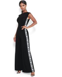 Bebe Logo Side Stripe Jumpsuit - Black