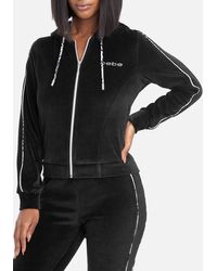 Bebe Logo Velour Zip Up Jacket - Black