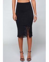 Lyst - Bebe Wide Stripe Midi Skirt in Black