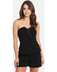 Bebe Tuxedo Style Knit Crepe Double Breast Top And Matching Shorts - Black