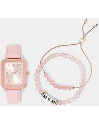 Bebe Blush Square Watch & Bracelet Set - Pink