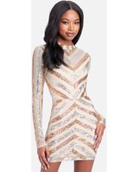 Bebe Stripe Sequin Mini Dress - Natural
