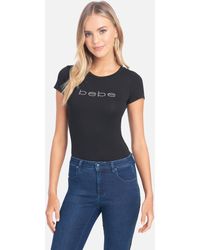 Bebe Crystal Logo Short Sleeve Tee - Black
