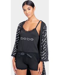 Bebe 3 Piece Lace Trim Short & Robe Set - Black