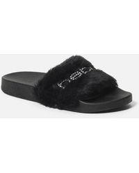 Bebe Synthetic Furiosa Faux Fur Slides in Yellow Womens Shoes Flats and flat shoes Flat sandals 