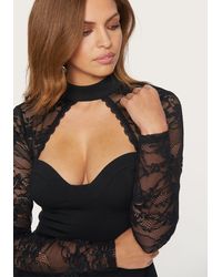 Bebe Long Sleeve Lace Flare Dress - Black