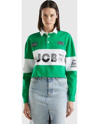 Benetton - Cropped Green Polo With Patch And Prints - Lyst