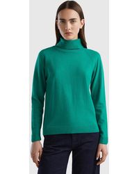 Benetton - Aqua Green Turtleneck Sweater In Cashmere And Wool Blend - Lyst