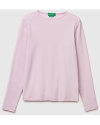 Benetton - Benetton, T-Shirt À Manches Longues Coupe Ajustée, Taille, Rose Pâle, Femme - Lyst