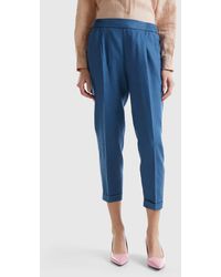 Benetton Pantalon Cropped De 100 Lino Ciclamen Mujer de Benetton de color Rojo Lyst