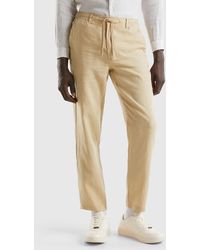 Benetton - Trousers In Pure Linen With Drawstring - Lyst