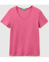 Benetton - Benetton, Slim Fit T-Shirt With V-Neck - Lyst