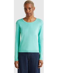 Benetton - Benetton, Jersey De Cuello Redondo De 100 Algodón, Verde Agua, Mujer - Lyst