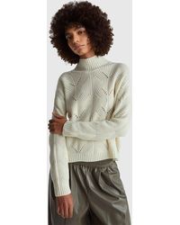 Benetton - Benetton, Suéter De Cuello Alto En Mezcla De Lana, Talla, Blanco Crema, Mujer - Lyst