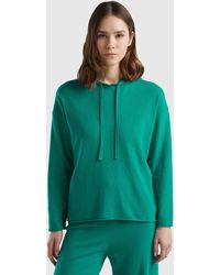 Benetton - Aqua Green Cashmere Blend Sweater With Hood - Lyst