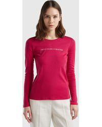 Benetton - Cherry Red 100% Cotton Long Sleeve T-shirt - Lyst