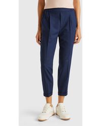 Benetton - Benetton, Pantalones Con Puños De Mezcla De Viscosa Elástica, Talla, Azul Oscuro, Mujer - Lyst
